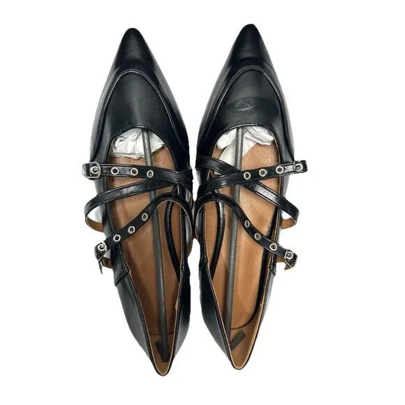 Womens Black Pointed Toe Strappy Flats Buckle Ballet Shoes Size EU 42 - Picture 3 of 5